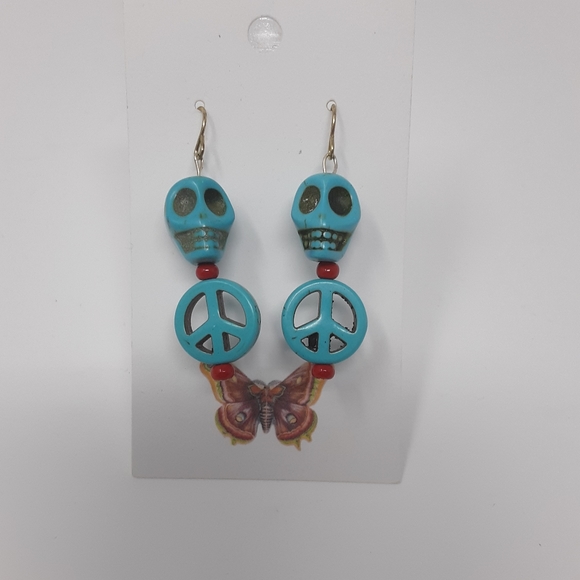 Handmade Skull & Peace Earrings Repurposed Beads ♻ - Picture 7 of 8